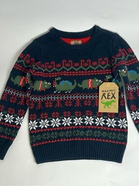Maximus Rex Navy Dinosaur Fair Isle Sweater
